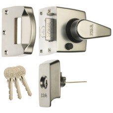 Nightlatch Keyless Egress BS 8621 Key from Outside Lever from Inside Narrow stile case polished brass case/cylinder finish