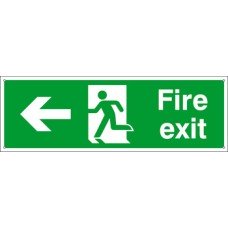 Standard Fire Sign Fire Exit 600 x 200 mm Rigid Plastic Drilled for screw fixing Sign: 'Fire Exit' man running with arrow (left)