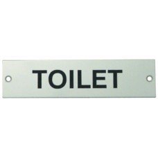 Sign 140 x 35 mm Stainless Steel Black silk screened text Sign: TOILET satin