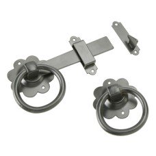 Ring Handle Gate Latch Plain Face Fixing Steel Black