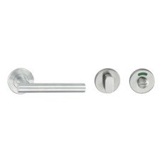 Lever Handle Set 304 Stainless Steel HL02 Häfele Pair of lever handles and roses With WC release and inside turn polished