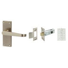 Lever Handles Straight Latch Pack Zinc Alloy Satin nickel Consisting of handle latch and hinges Handle: Satin nickel