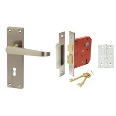 Lever Handles Straight Lock Pack Zinc Alloy Satin Nickel Consisting of handle lock and hinges Handle: Satin nickel