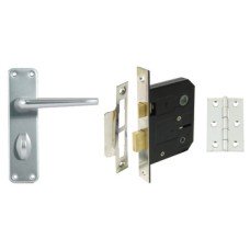 Lever Handles Bathroom Pack Aluminium Consisting of handle bathroom lock and hinges Handle: Satin