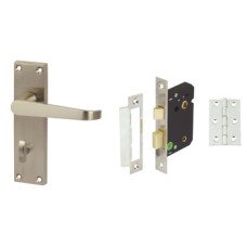Lever Handles Straight Bathroom Pack Zinc Alloy Satin Nickel Consisting of handle bathroom lock and hinges Handle: Satin nickel