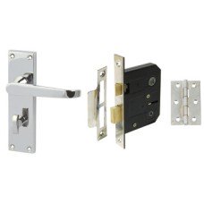 Lever Handles Straight Bathroom Pack Zinc Alloy Polished Chrome Consisting of handle bathroom lock and hinges Handle: Polished chrome