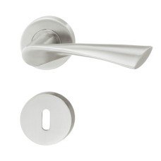 Lever Handle Set 304 Stainless Steel HL09 Häfele Pair of lever handles and roses With Euro profile cylinder escutcheon satin
