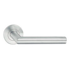 Lever Handle Set 304 Stainless Steel HL01 Häfele Pair of lever handles and roses With standard keyway escutcheon satin