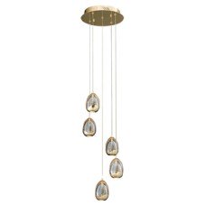 LED Ceiling Pendant Adjustable Rated IP20 5 Light Terrene Mains voltage Gold finish