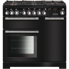 Range Cooker Dual Fuel 900 mm Rangemaster Encore Deluxe 90 Black with chrome trim - EDL90DFFBL/C
