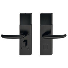 Door Terminal Set for Hotel Guest Room Doors DT 700 Dialock J-shaped lever handle black stainless steel
