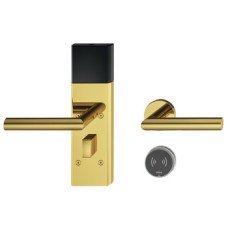 Door Terminal Set for Hotel Guest Room Doors DT 710 Dialock L-shaped lever handle brass coloured stainless steel