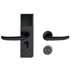 Door Terminal Set for Hotel Guest Room Doors DT 710 Dialock J-shaped lever handle black stainless steel