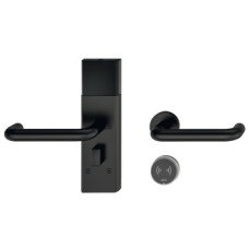 Door Terminal Set for Hotel Guest Room Doors DT 710 Dialock U-shaped lever handle black stainless steel