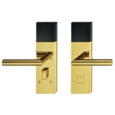 Door Terminal Set for Hotel Guest Room Doors DT 700 Dialock L-shaped lever handle brass coloured stainless steel