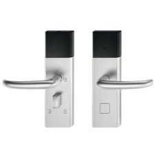 Door Terminal Set for Hotel Guest Room Doors DT 700 Dialock J-shaped lever handle satin stainless steel