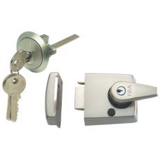 Nightlatch Double Locking Cylinder Rim Key from Outside Key Lockable Lever Handle from Inside Narrow stile case A = 70 mm B = 40 mm polished chrome/satin chrome case/cylinder finish