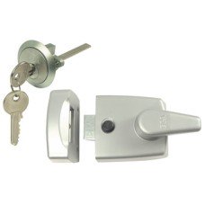 Nightlatch Rim Key from Outside Lever from Inside Narrow stile case A = 70 mm B = 40 mm grey/satin chrome case/cylinder finish