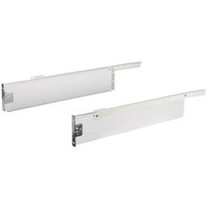 Metal Drawer Sides Single Walled 86 mm High White Häfele Matrix Box Single Complete with self closing runners with nylon rollers Installed length 450 mm