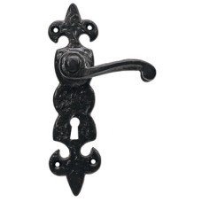Lever Handles on Backplates Cast Iron Fleur-De-Lys Black antique Backplate for lever lock standard keyway