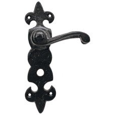 Lever Handles on Backplates Cast Iron Fleur-De-Lys Black antique Backplate for bathroom lock