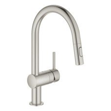 Mixer Tap Single Lever Pull Out Spray C-Spout Grohe Vento Brushed super steel Grohe model 30 438 DC0
