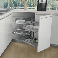 Corner Unit Swing Out Complete Set For cabinet width: 900/1000 mm White/Chrome baskets Left hand
