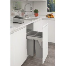 Pull Out Waste Bin for Door Front Mounting Stanto For cabinet width 500 mm min. installed height 600 mm 2x 35 l silver/grey