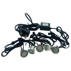 LED Plinth Light 12 V Ø 30 mm Rated IP67 Light Set with Driver 5 light set white LED colour