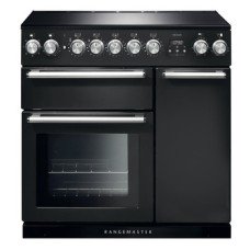 Range Cooker Electric Induction 900 mm Rangemaster Nexus 90 Charcoal black finish chrome trim
