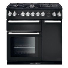 Range Cooker Dual Fuel 900 mm Rangemaster Nexus 90 Charcoal black finish chrome trim