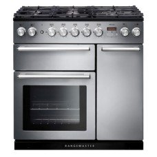 Range Cooker Dual Fuel 900 mm Rangemaster Nexus 90 Stainless steel finish chrome trim