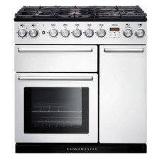 Range Cooker Dual Fuel 900 mm Rangemaster Nexus 90 White finish chrome trim