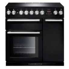 Range Cooker Electric Induction 900 mm Rangemaster Nexus 90 Black finish chrome trim