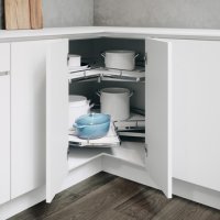 Corner Pull Out Shelving Unit for Base Cabinets Pole-Free Vauth-Sagel VS COR Wheel Pro For cabinet width 900 mm three quarter carousel white/chrome
