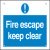 Fire Escape/Exit Mandatory Sign 1 mm Thick Rigid Plastic Drilled for screw fixing 400 x 300 mm Sign: 'Fire escape keep clear'