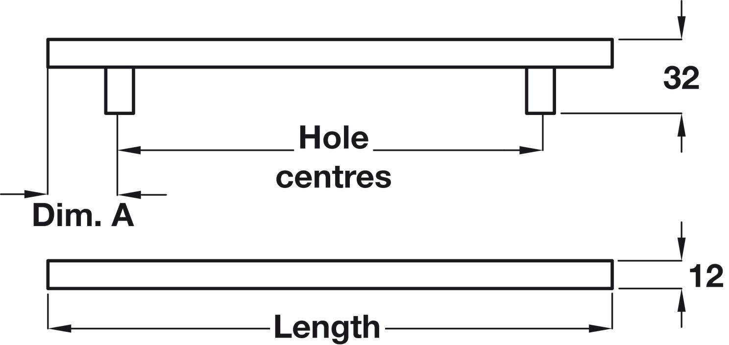 Barrington Bar Handle Steel SSE D12mm 519mm Fixing Centres - view 2