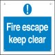 Fire Escape/Exit Mandatory Sign 1 mm Thick Rigid Plastic Drilled for screw fixing 400 x 300 mm Sign: 'Fire escape keep clear'