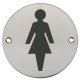 Graphic Sign Ø 76 mm 2 mm Thick Stainless Steel Brass or Aluminium Black silk screened symbol Symbol: Female satin stainless steel