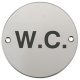 Graphic Sign Ø 76 mm 2 mm Thick Stainless Steel Brass or Aluminium Black silk screened symbol Symbol: W.C. polished stainless steel