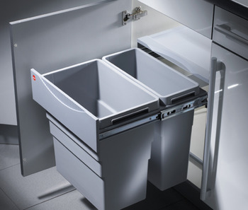 Pull Out Waste Bin 1 x 19 and 1 x 30 litres Hailo Easy Cargo 3668-50 Installation behind hinged doors For cabinet width min. 500 mm