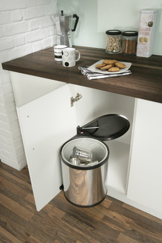 Swing Out Waste Bin for Hinged Door Cabinets 12 or 15 Litres Hailo Mono For cabinet width min. 400 mm 1x 12 litre bin stainless steel/black