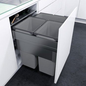 Pull Out Waste Bin 600 mm Vauth-Sagel VS ENVI Space XX Pro S / Pro With synchronised over extension runners For cabinet width 600 mm depth 476 mm 2x 32 + 1x 21 litres - lava grey
