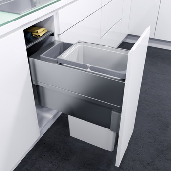 Pull Out Waste Bin 300 mm Vauth-Sagel VS ENVI Space XX Pro S / Pro With synchronised over extension runners For cabinet width 300 mm depth 476 mm 1x 32 + 1x 1.2 litres - silver