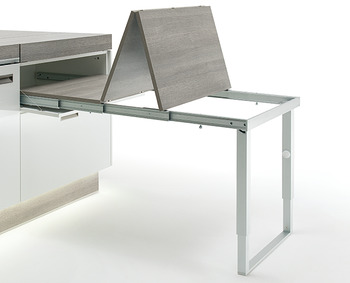 Pull-out table and folding fitting with folding table leg PARTY for standard cabinet width 1200 mm