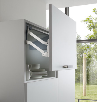 Parallel Lift Up Front Fitting for One-Piece Flaps Free Up For one-piece flaps made from wood glass or with aluminium frame Cabinet height 345-420 mm min. flap height 308 mm flap weight 2.4-4.8 kg grey - view 5