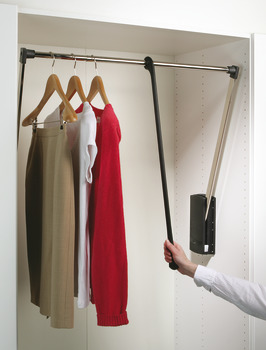 Pull Down Wardrobe Rail for Installed Height 850 mm 2004 Steel wardrobe rail plastic pull rod housing and connecting parts For internal wardrobe width 770-1200 mm chrome plated steel rail white plastic housing and connecting parts white pull rod - view 2