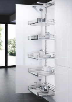 Swing Out Larder Unit For Cabinet Width 500-600 mm Artline Glass Side Baskets VS TAL Gate Centre mounting height adjustable For cabinet width 500 mm basket width 400 mm installed height 1700-1950 mm 5 baskets included