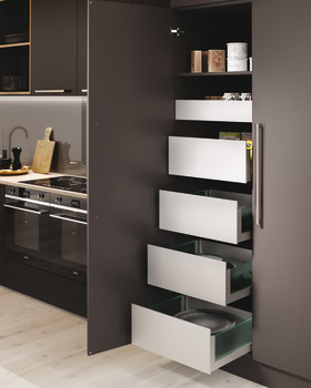 Grass Nova Pro Scala Stack Tower Sets of Drawers with Glass Sides For cabinet width 1000 mm 1x standard and 3x pan silver