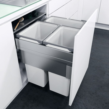 Pull Out Waste Bin 600 mm Vauth-Sagel VS ENVI Space XX Pro S / Pro With synchronised over extension runners For cabinet width 600 mm depth 515 mm 2x 35 + 1x 21 litres - silver